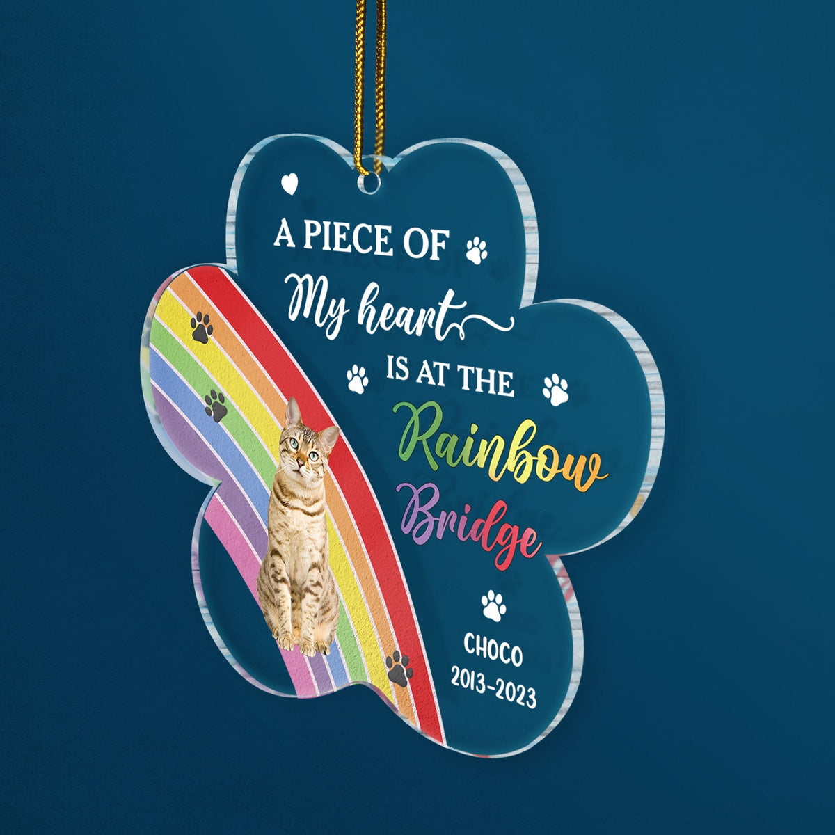 Custom Photo Dog Cat At The Rainbow Bridge - Christmas Keepsake, Memorial Gift For Pet Lovers - Personalized Custom Shaped Acrylic Ornament