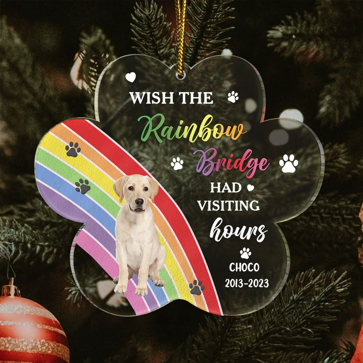 Custom Photo Dog Cat At The Rainbow Bridge - Christmas Keepsake, Memorial Gift For Pet Lovers - Personalized Custom Shaped Acrylic Ornament