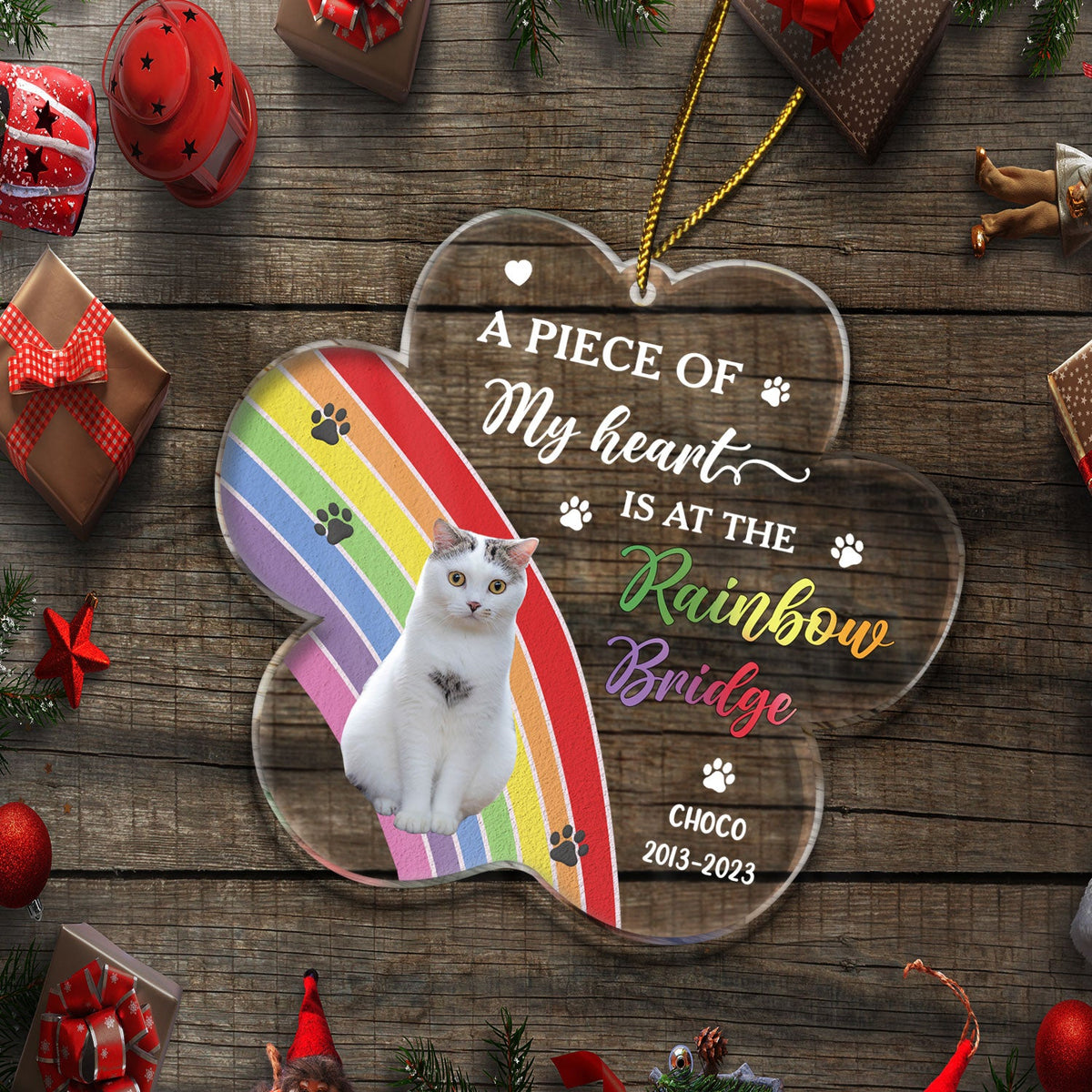 Custom Photo Dog Cat At The Rainbow Bridge - Christmas Keepsake, Memorial Gift For Pet Lovers - Personalized Custom Shaped Acrylic Ornament