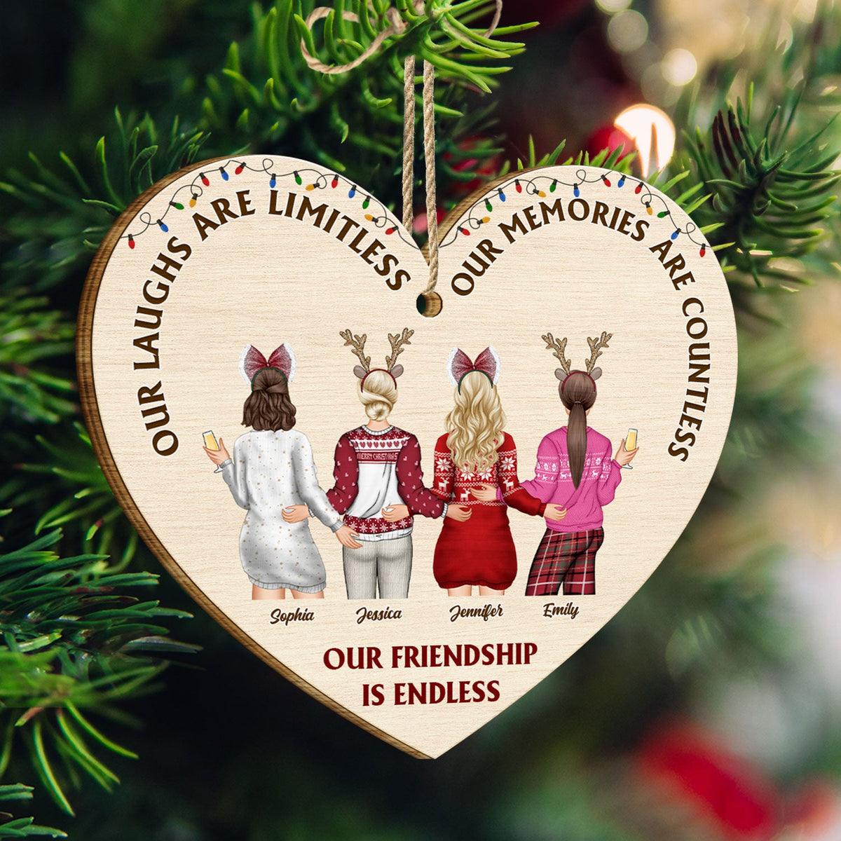 Our Friendship Is Endless - Christmas Gift For Besties, BFF Best Friends, Sisters - Personalized Custom Shaped Wooden Ornament