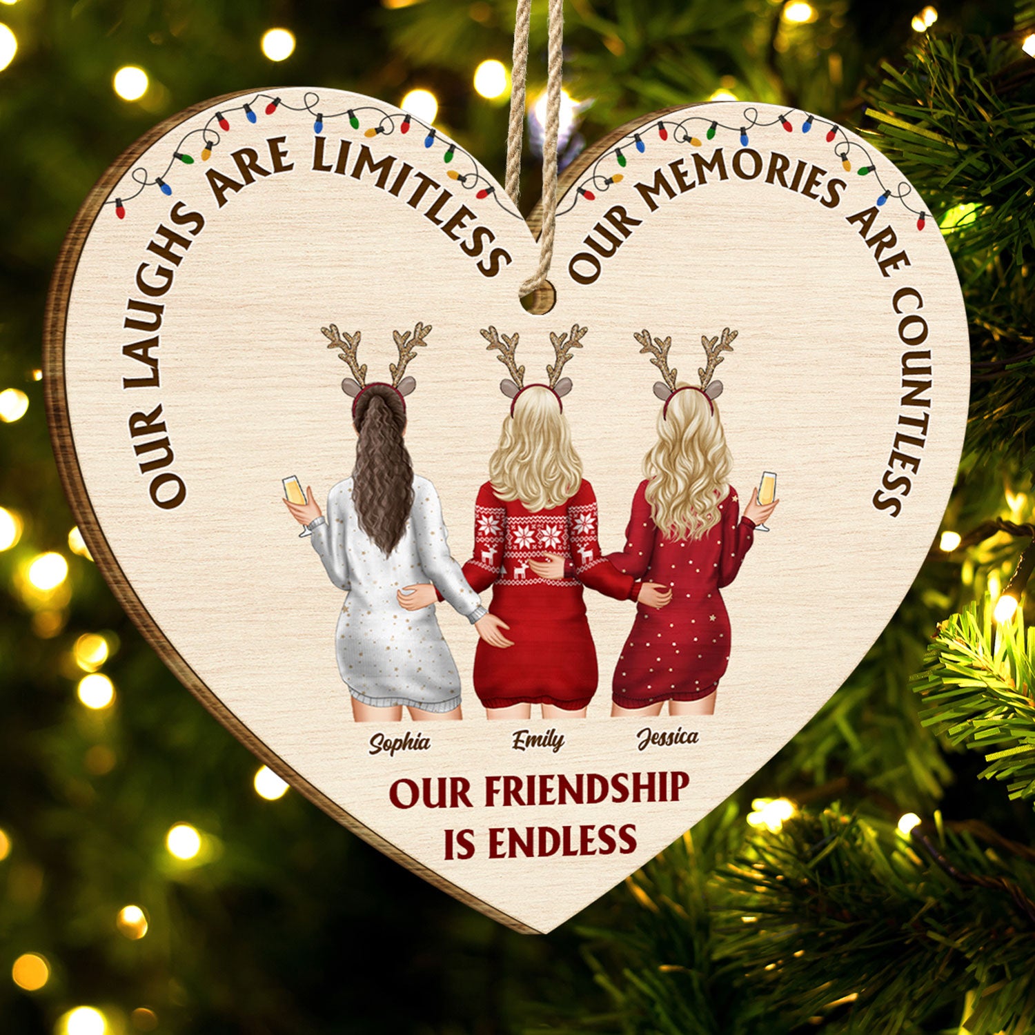 Our Friendship Is Endless - Christmas Gift For Besties, BFF Best Friends, Sisters - Personalized Custom Shaped Wooden Ornament