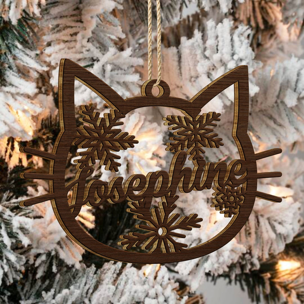 Cat Face Custom Name - Christmas Gift For Cat Lovers - Personalized Wooden Cutout Ornament