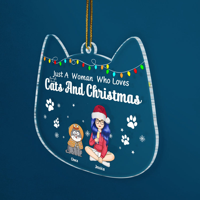 Just A Girl Who Loves Cats & Christmas - Gift For Cat Lovers, Cat Mom - Personalized Custom Shaped Acrylic Ornament