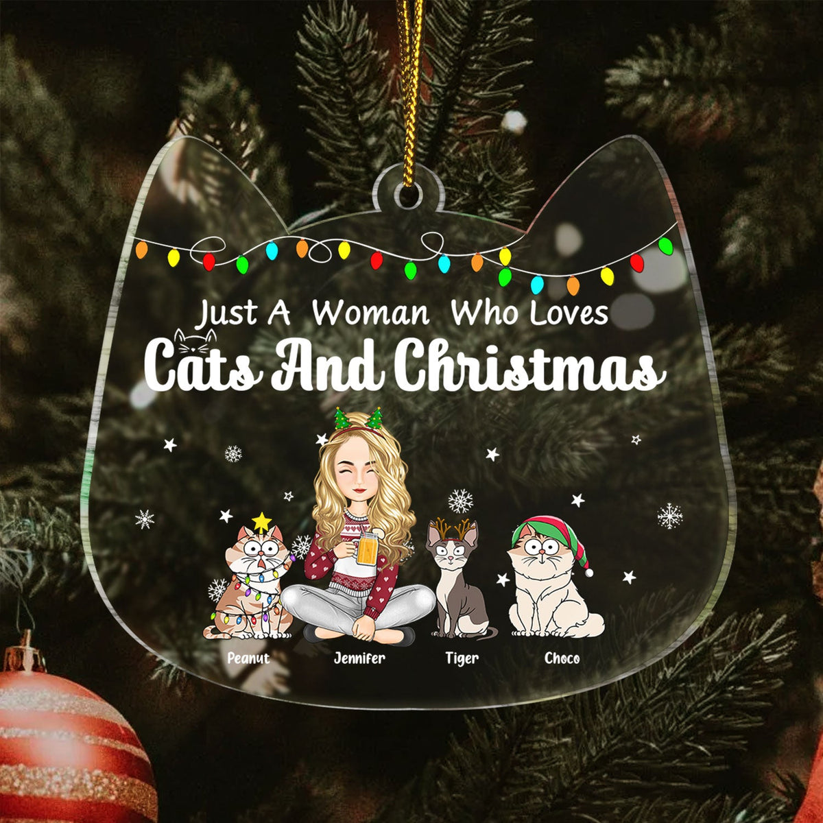 Just A Girl Who Loves Cats & Christmas - Gift For Cat Lovers, Cat Mom - Personalized Custom Shaped Acrylic Ornament