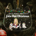 Just A Girl Who Loves Cats & Christmas - Gift For Cat Lovers, Cat Mom - Personalized Custom Shaped Acrylic Ornament