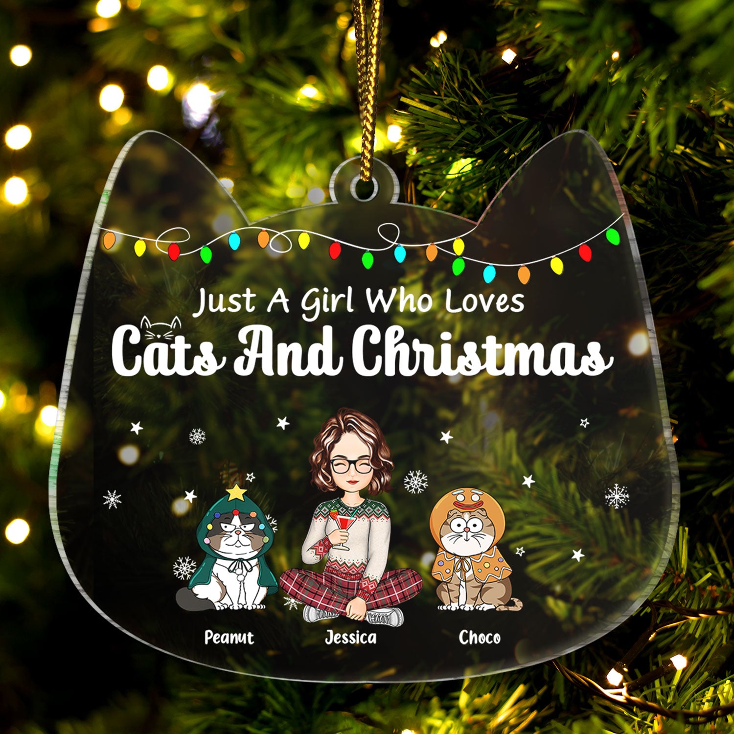 Just A Girl Who Loves Cats & Christmas - Gift For Cat Lovers, Cat Mom - Personalized Custom Shaped Acrylic Ornament