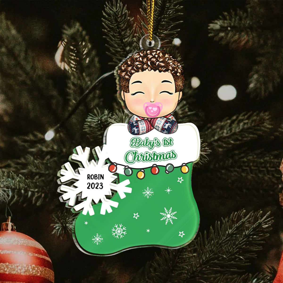 Premier Noël de bébé - Cadeau de naissance - Décoration acrylique découpée personnalisée