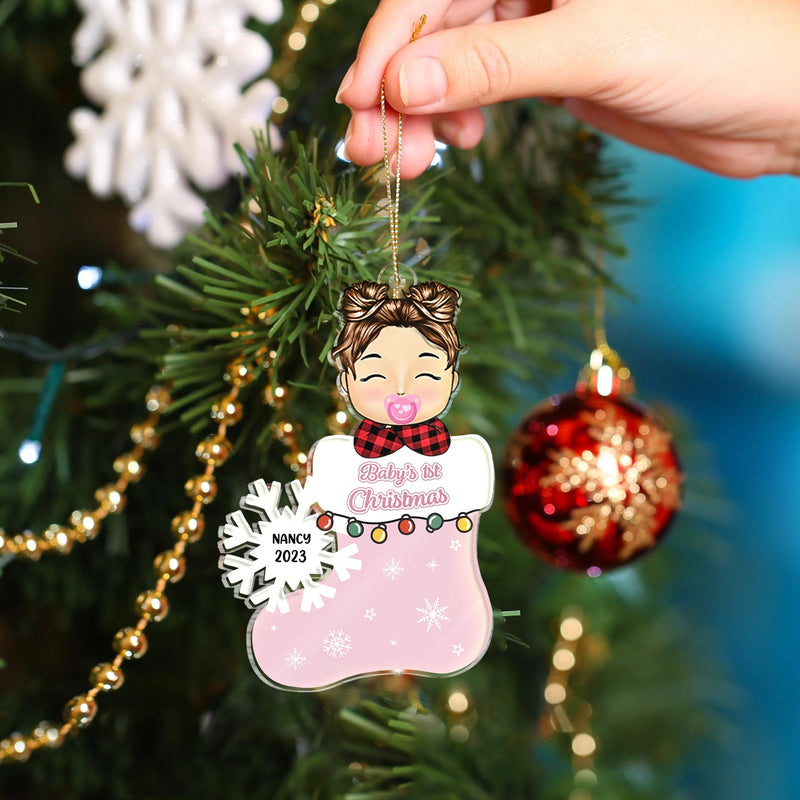Premier Noël de bébé - Cadeau de naissance - Décoration acrylique découpée personnalisée