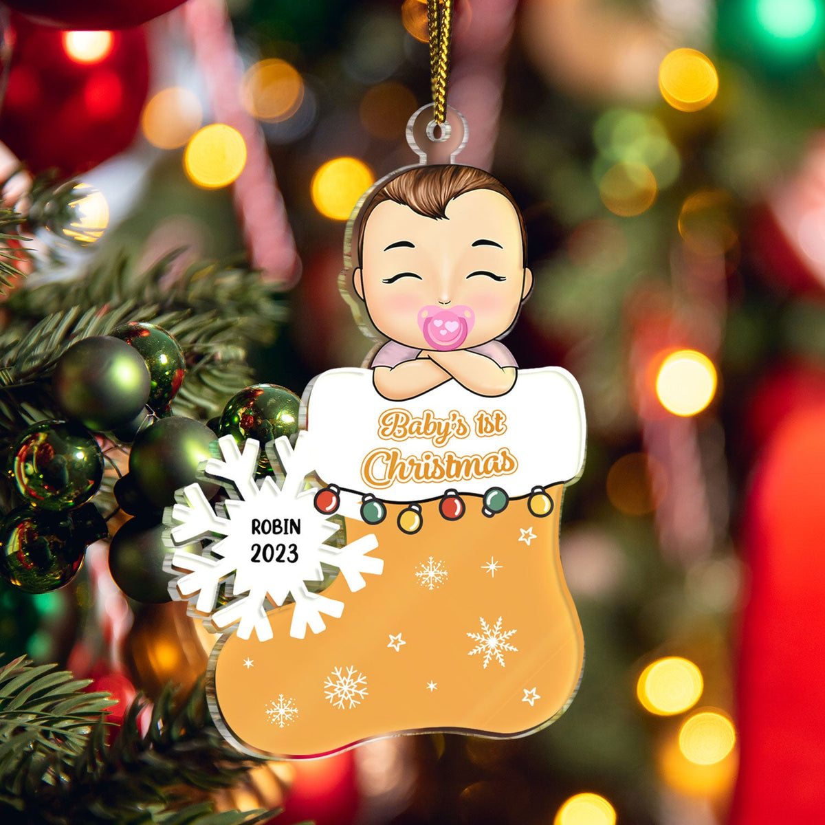 Premier Noël de bébé - Cadeau de naissance - Décoration acrylique découpée personnalisée