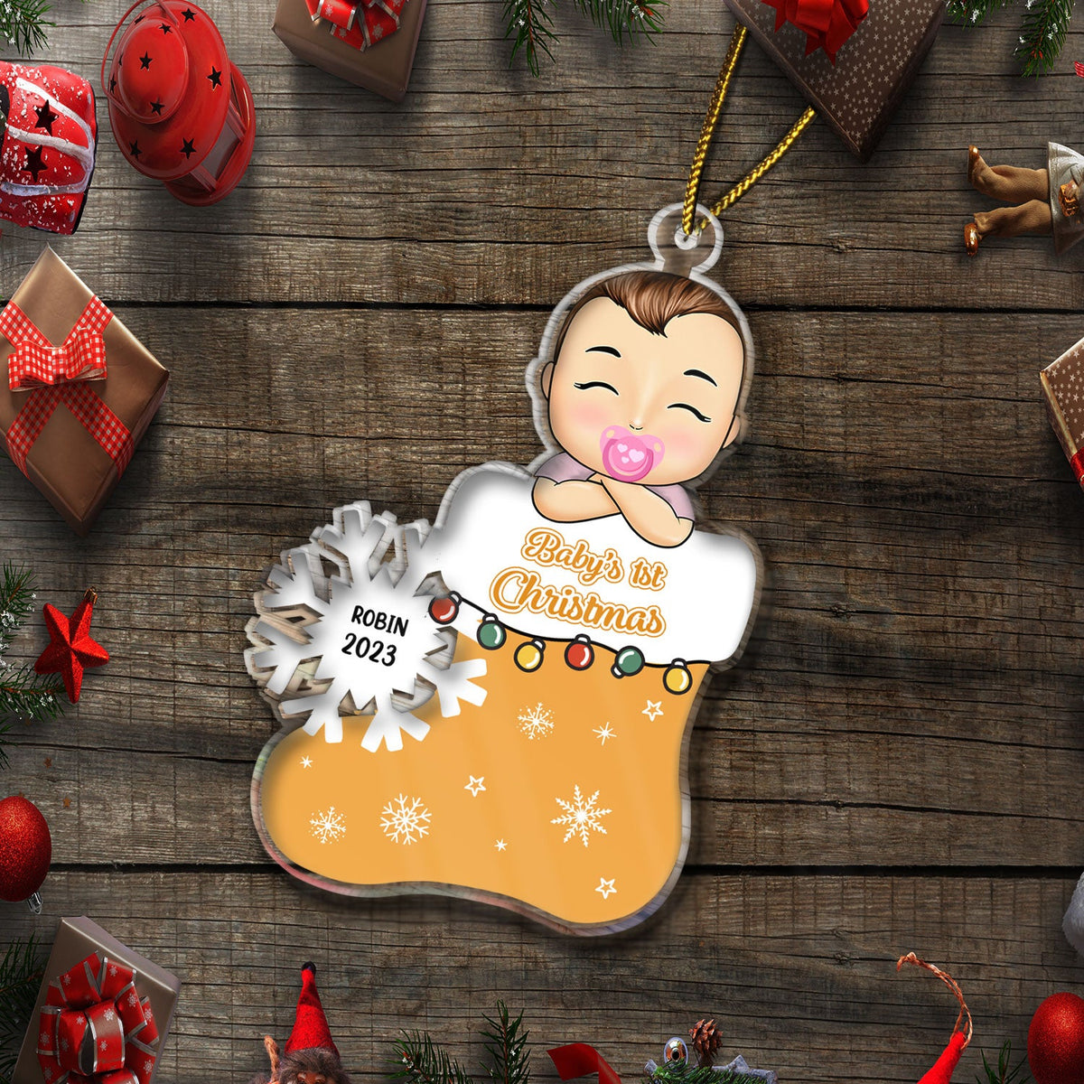 Premier Noël de bébé - Cadeau de naissance - Décoration acrylique découpée personnalisée