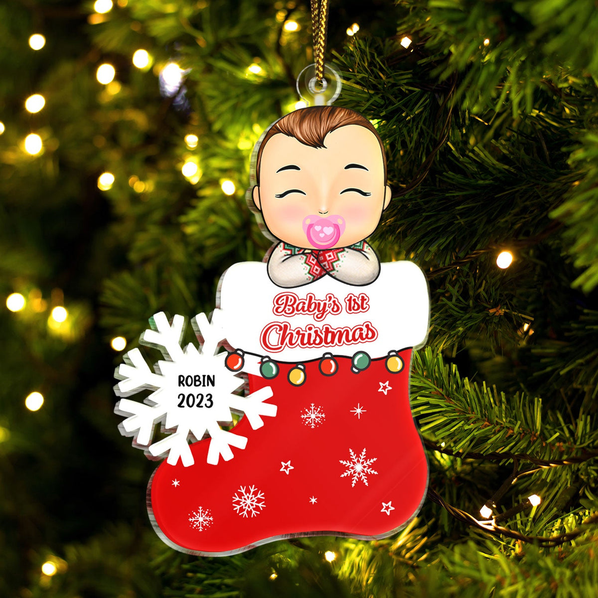 Premier Noël de bébé - Cadeau de naissance - Décoration acrylique découpée personnalisée