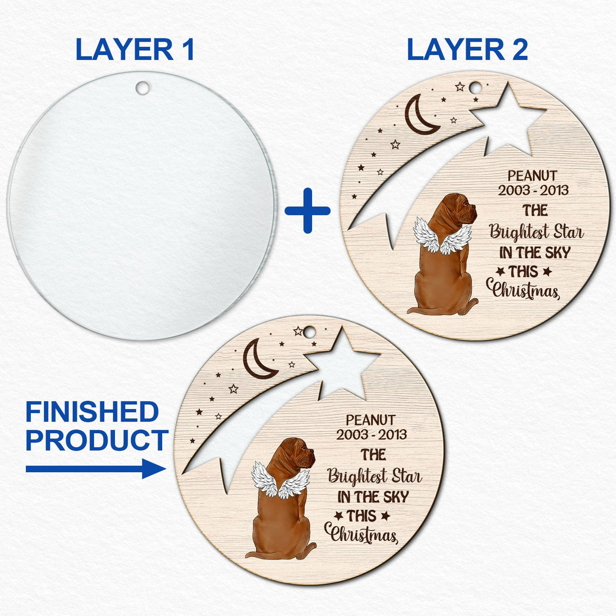 L'étoile la plus brillante du ciel à Noël - Cadeau commémoratif pour chien - Ornement personnalisé à 2 couches