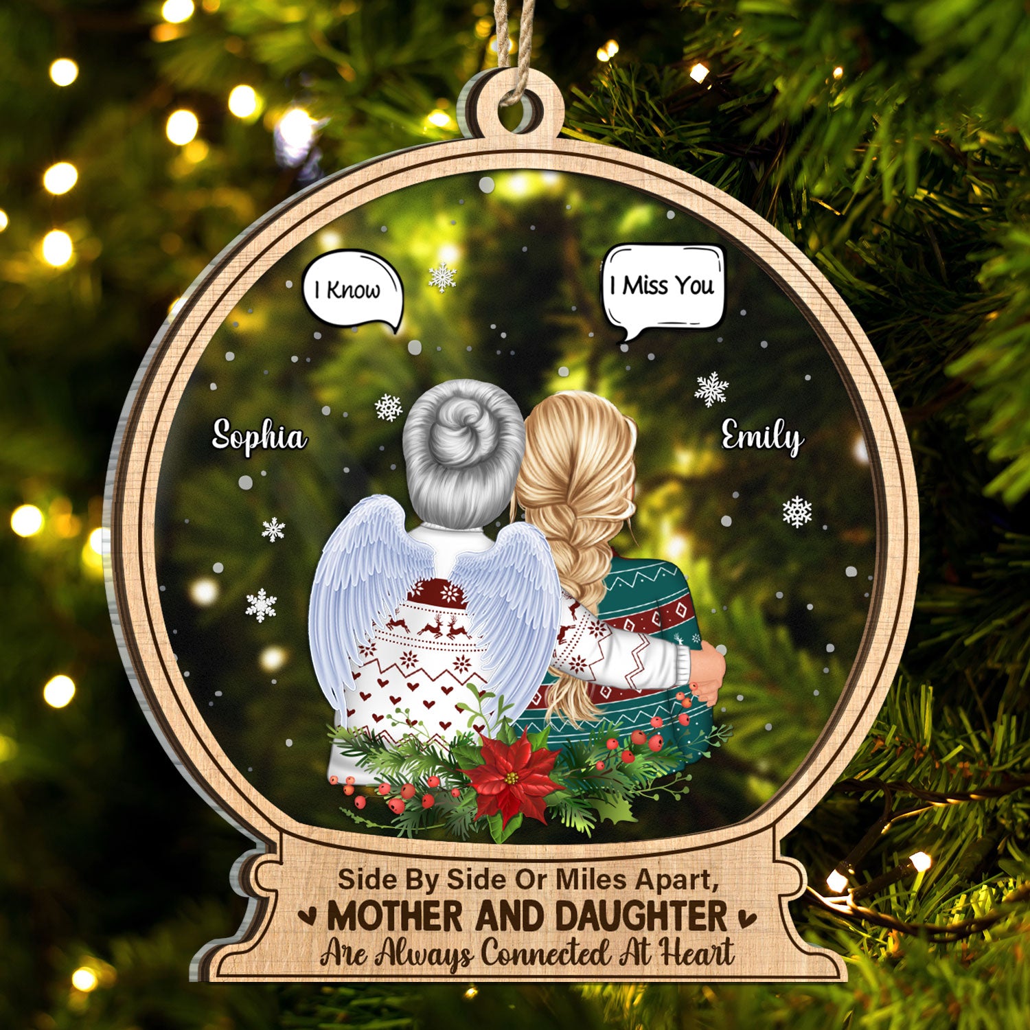 Mother And Daughter Are Always Connected At Heart - Christmas Keepsake, Memorial Gift - Personalized 2-Layered Mix Ornament