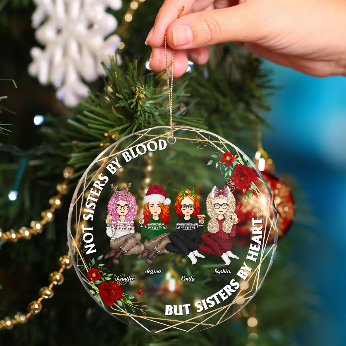 Pas sœurs de sang - Cadeau de Noël pour les meilleures amies - Ornement circulaire personnalisé en acrylique
