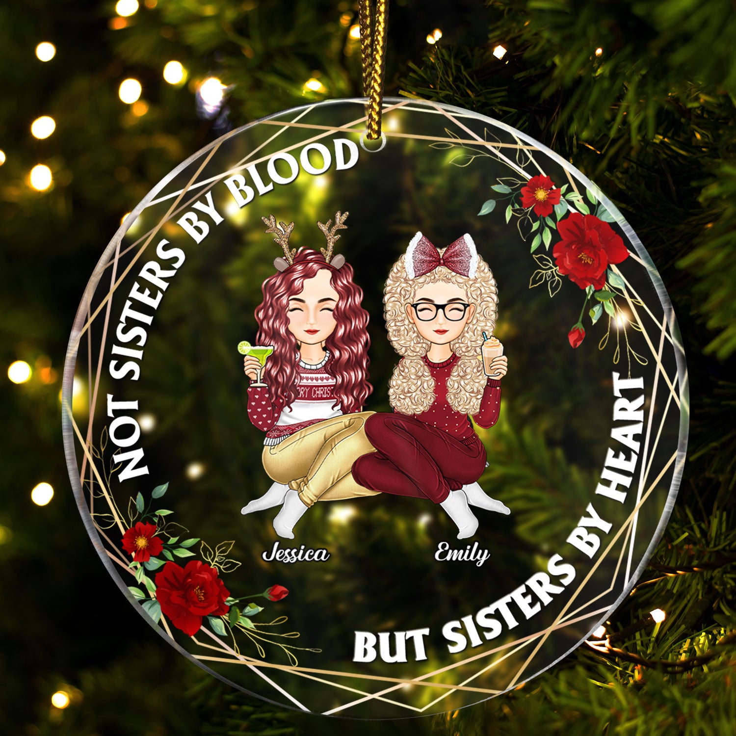 Not Sisters By Blood - Christmas Gift For Besties - Personalized Circle Acrylic Ornament