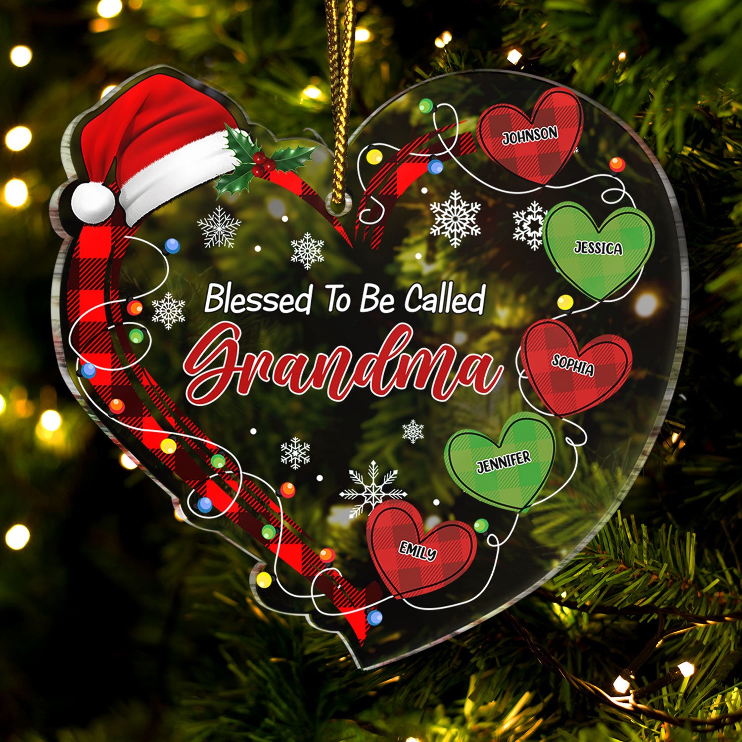 Blessed To Be Called Grandma Christmas Heartstrings - Gift For Grandmother, Grandparents - Personalized Custom Shaped Acrylic Ornament
