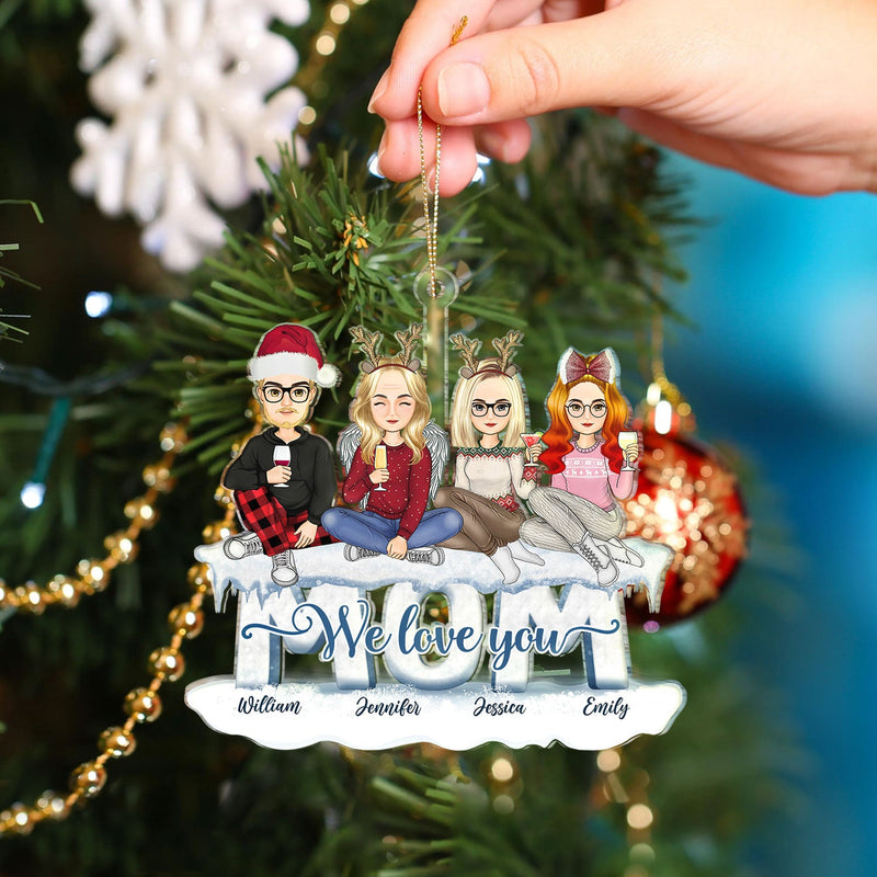 Maman, on t'aime, style dessin animé - Cadeau de Noël pour maman - Décoration acrylique découpée personnalisée