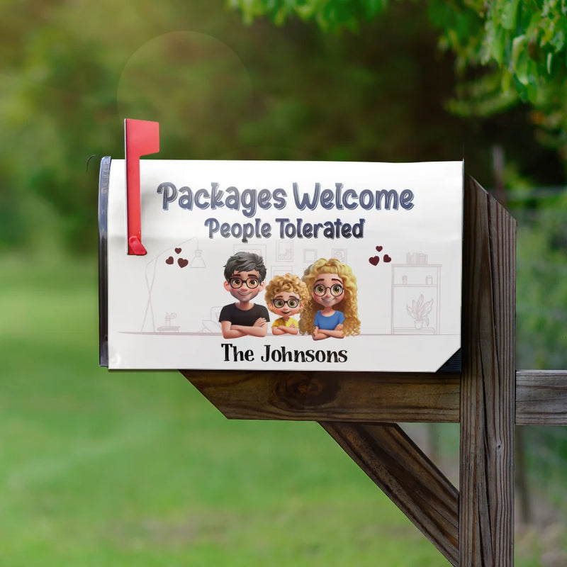 Christmas, Family, Funny - Packages Welcome People Tolerated - Personalized Mailbox Cover