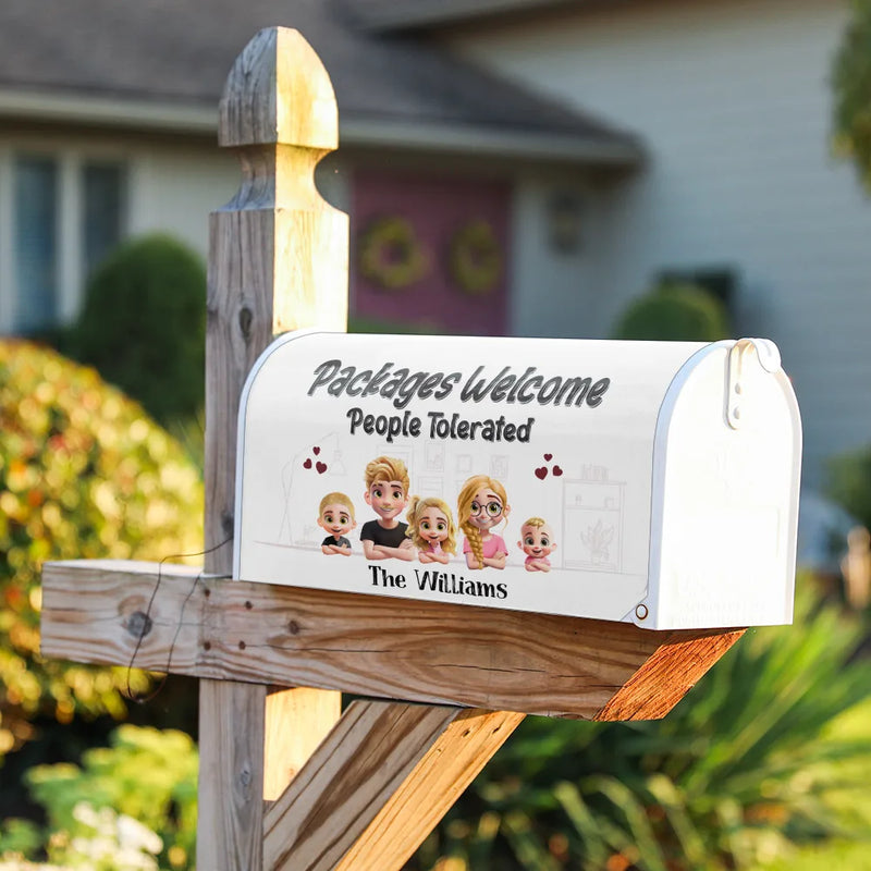 Christmas, Family, Funny - Packages Welcome People Tolerated - Personalized Mailbox Cover