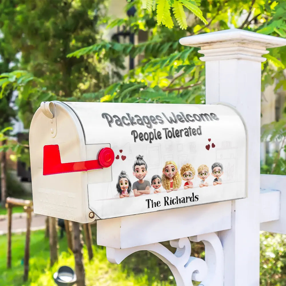 Christmas, Family, Funny - Packages Welcome People Tolerated - Personalized Mailbox Cover