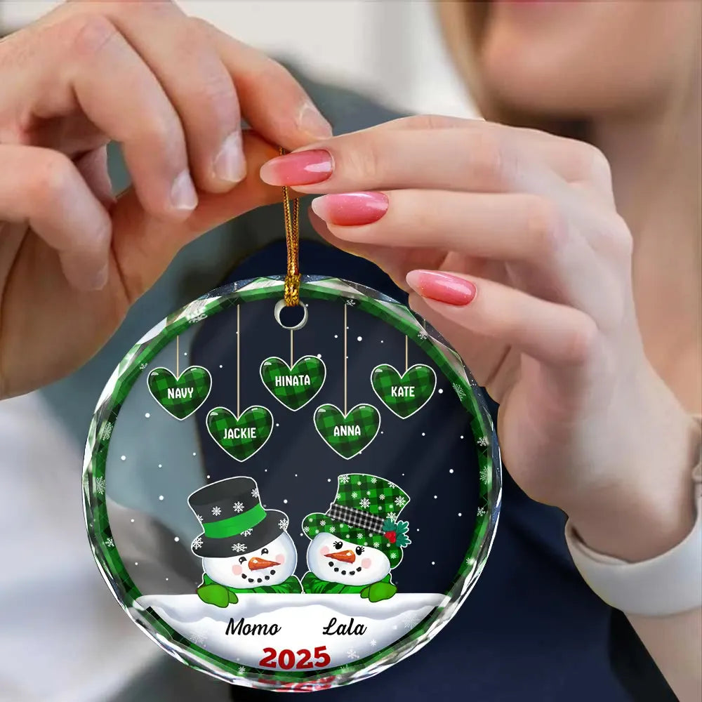 Gift For Grandma, Gift For Grandparents - Papa Nana Snowman Christmas Grandparents - Personalized Circle Glass Ornament