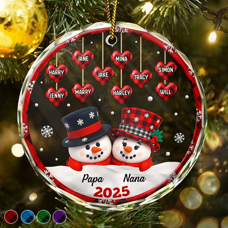Happy, Christmas, Parents, Gift For Grandparents - Papa Nana Snowman Christmas Grandparents 3D Effect - Personalized Circle Glass Ornament