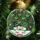 Happy, Christmas, Parents, Gift For Grandparents - Papa Nana Snowman Christmas Grandparents 3D Effect - Personalized Circle Glass Ornament