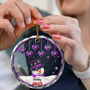 Happy, Christmas, Parents, Gift For Grandparents - Papa Nana Snowman Christmas Grandparents 3D Effect - Personalized Circle Glass Ornament