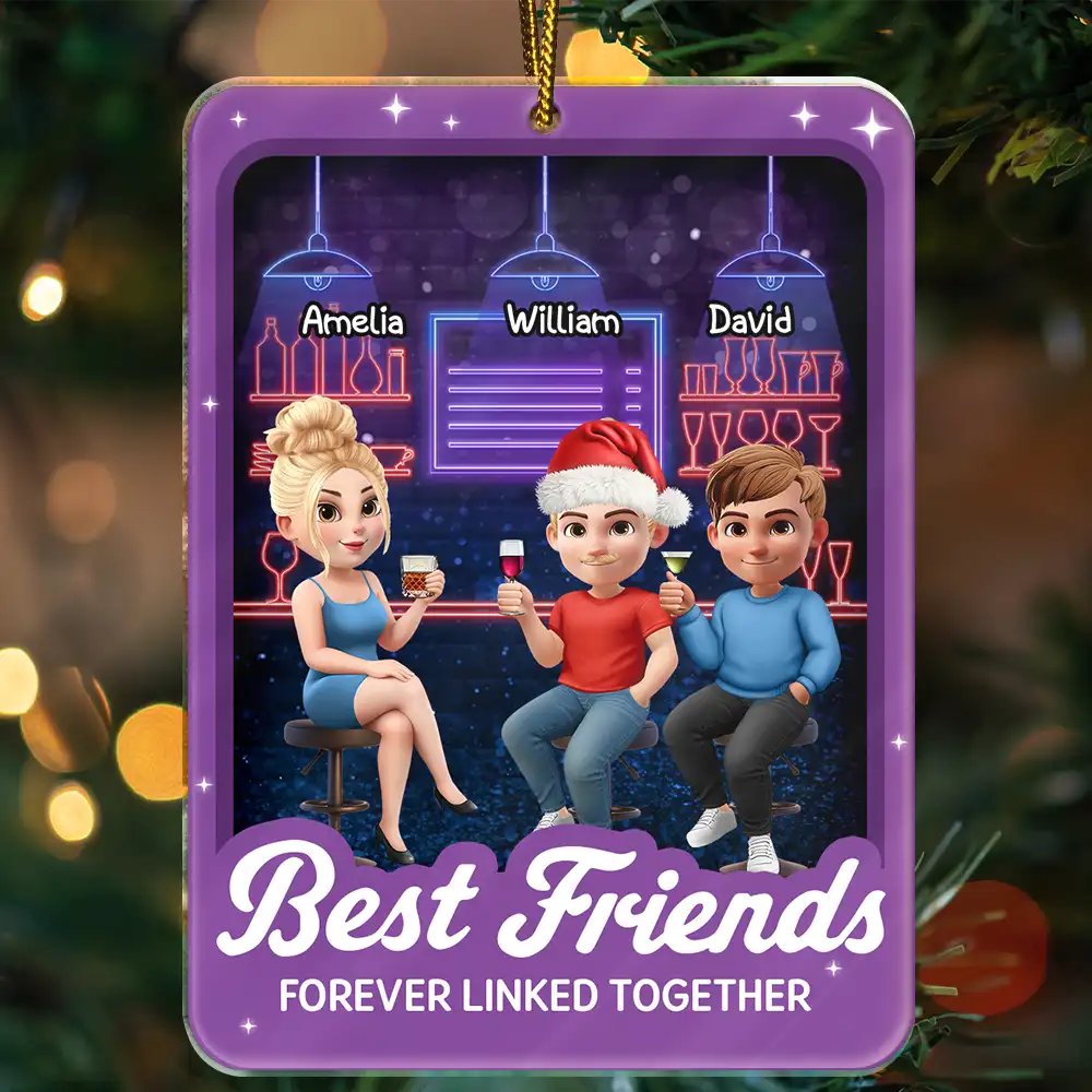 Gift For Bestie,Funny,Christmas - Partner In Crime 3D Effect Bar Bestie - Personalized Custom Shaped Acrylic Ornament