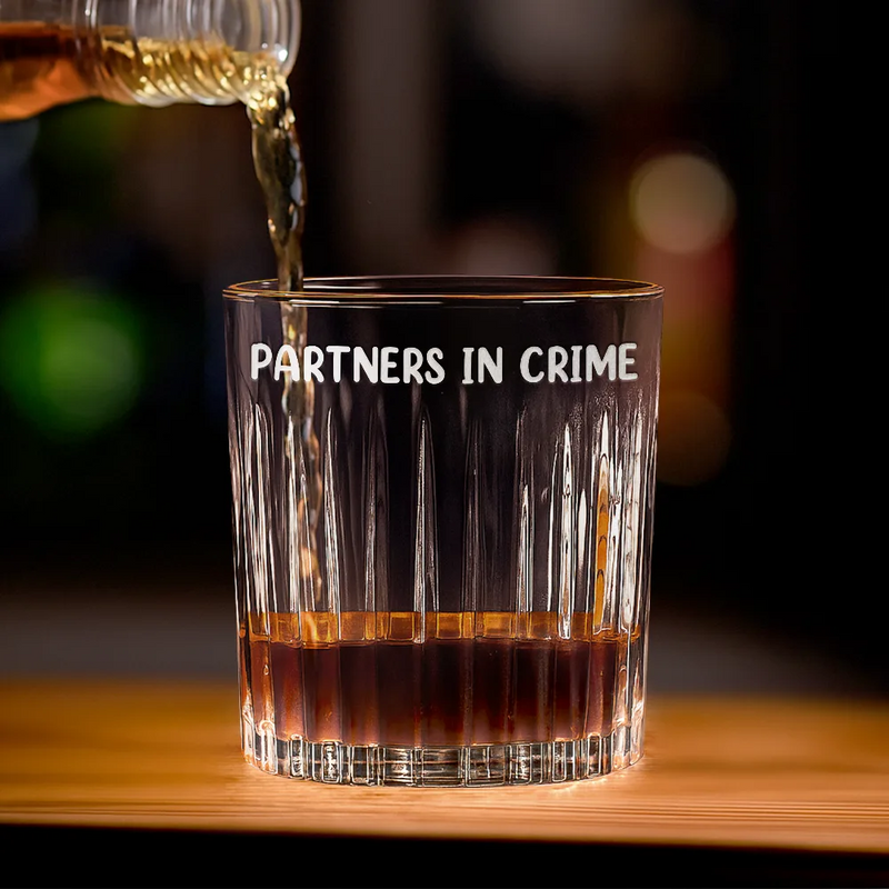 Gift For Bestie,Funny - Partners In Crime Remember - Personalized Rocks Whiskey Glass