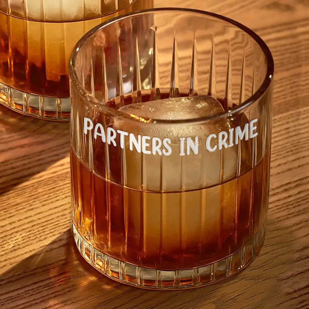 Gift For Bestie,Funny - Partners In Crime Remember - Personalized Rocks Whiskey Glass