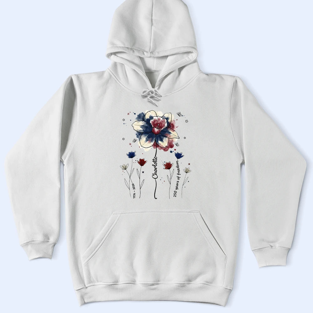 America 250th,Independence Day,Gift For Yourself,Proud,Icon - Patriotic Birth Flower 250 Years Of Freedom - Personalized T Shirt