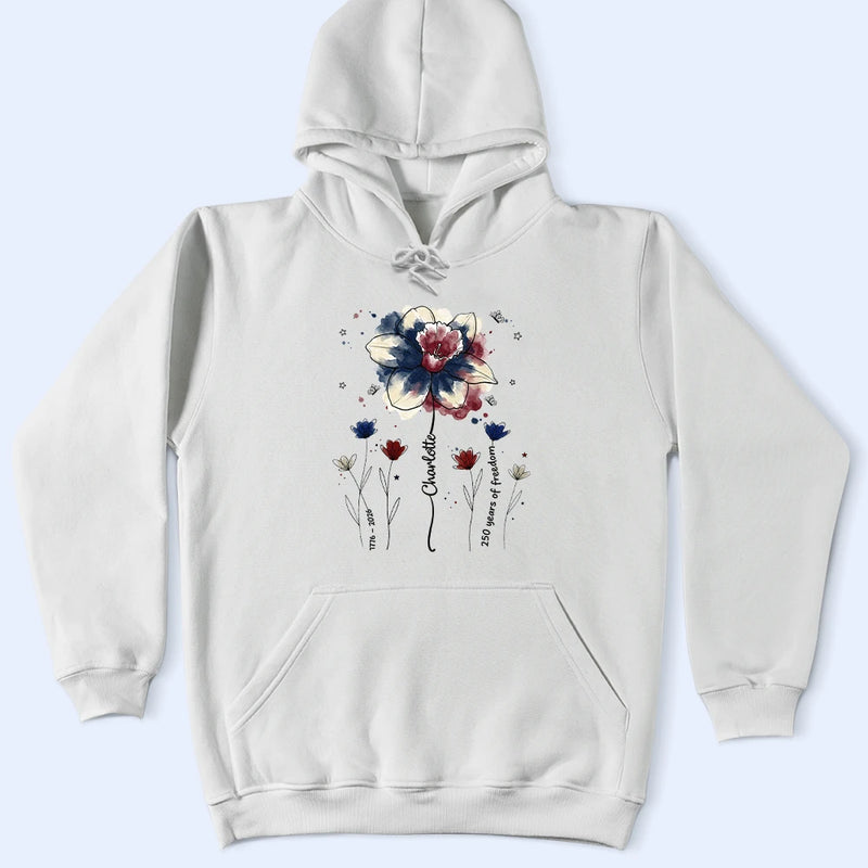 America 250th,Independence Day,Gift For Yourself,Proud,Icon - Patriotic Birth Flower 250 Years Of Freedom - Personalized T Shirt
