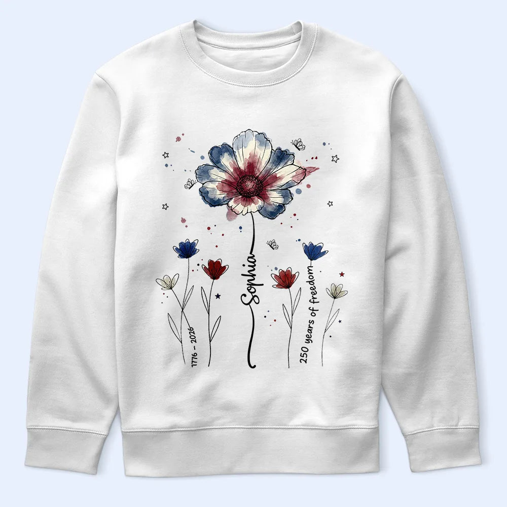 America 250th,Independence Day,Gift For Yourself,Proud,Icon - Patriotic Birth Flower 250 Years Of Freedom - Personalized T Shirt
