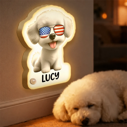 Patriotic Dog Cat With Name - Personalized Motion Sensor Night Light