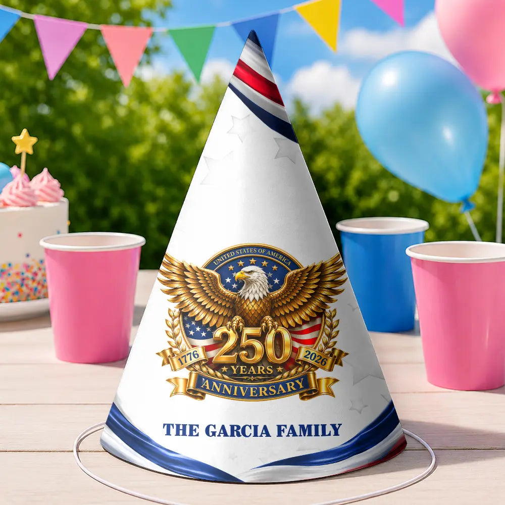 America 250th,Independence Day,Family,Proud,Icon - Patriotic Eagle 250 Years Of Freedom 3D Effect - Personalized Party Hats