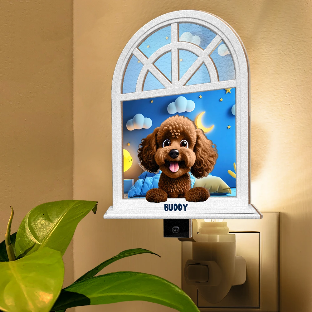 Dog Lovers,Dog Mom,Dog Dad,Happy,Christmas - Paw Guards In The Windowsill - Personalized Plug-in Night Light