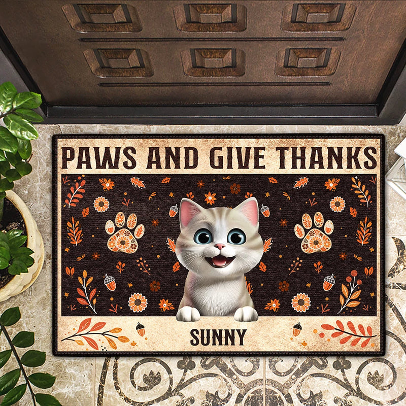 Paws And Give Thanks 3D Effect Pet - Personalized Doormat