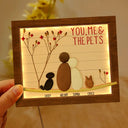 Gift For Couples,Gift For Husband,Gift For Wife,Gift For Boyfriend,Gift For Girlfriend,Pet Lovers,Pet Couple,Dog Lovers,Dog Couple,Cat Lovers,Cat Couple,Love,Christmas - Pebble Couple You Me And The Dog Cat - Personalized LED Light Wooden Plaque