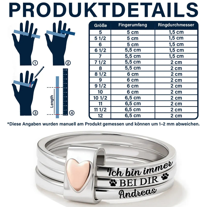 Gift For Yourself,Gift For Women,Memorial,Sad,German,Gift For Wife,Gift For Girlfriend,Gift For Grandma,Gift For Daughter,Gift For Sisters,Gift For Bestie,Gift For Mother - Gedenkgeschenk Ich Bin Immer Bei Dir - Personalisierte Herz-Stapelringe
