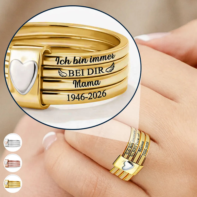 Gift For Yourself,Gift For Women,Memorial,Sad,German,Gift For Wife,Gift For Girlfriend,Gift For Grandma,Gift For Daughter,Gift For Sisters,Gift For Bestie,Gift For Mother - Gedenkgeschenk Ich Bin Immer Bei Dir - Personalisierte Herz-Stapelringe