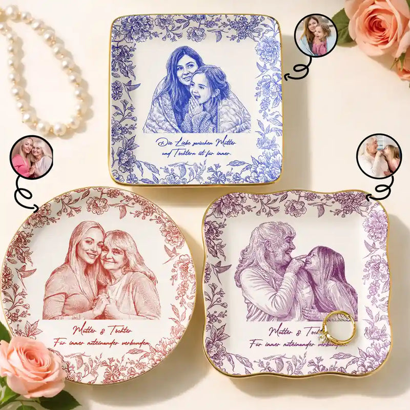 Gift For Mother,Gift For Women,Gift For Grandma,Gift For Wife - Eigenes Foto Als Bleistiftskizze Die Liebe Zwischen Mutter Und Tochter - Personalisierte Schmuckschale