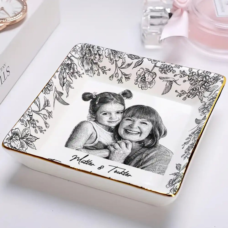 Gift For Mother,Gift For Women,Gift For Grandma,Gift For Wife - Eigenes Foto Als Bleistiftskizze Die Liebe Zwischen Mutter Und Tochter - Personalisierte Schmuckschale