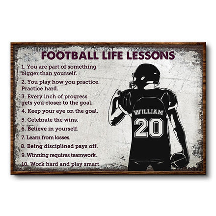 Affiche blanche personnalisée sur les leçons de vie du football américain