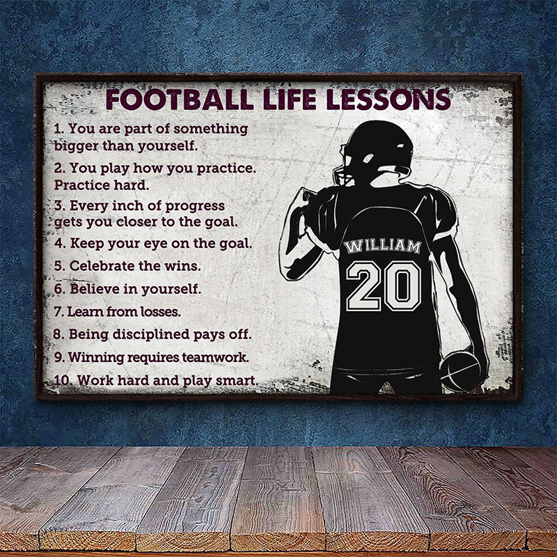 Personalized American Football Life Lessons White Custom Poster