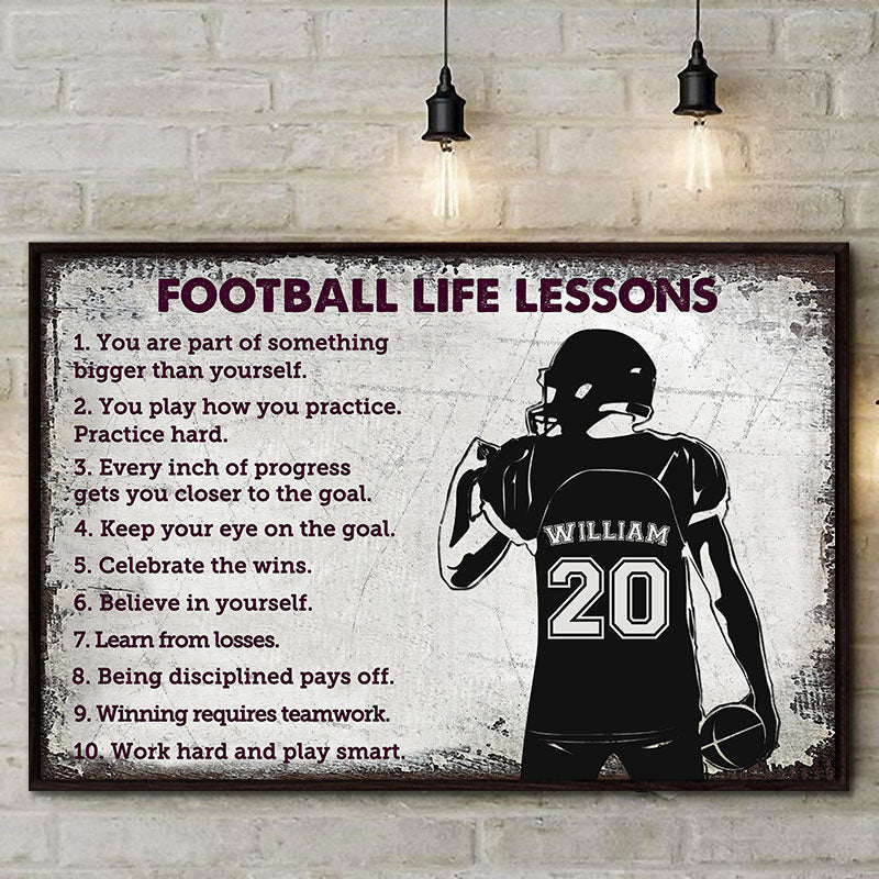 Personalized American Football Life Lessons White Custom Poster
