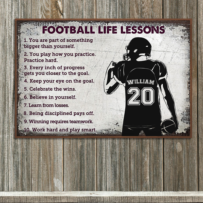 Personalized American Football Life Lessons White Custom Poster