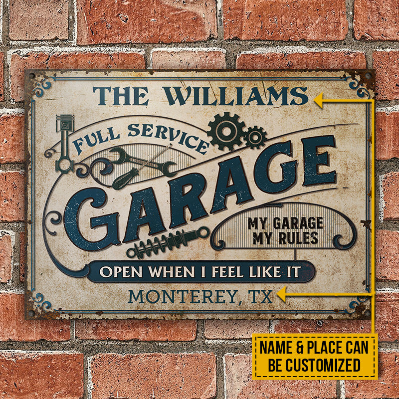 Personalized Auto Mechanic Garage My Rules Customized Classic Metal Signs