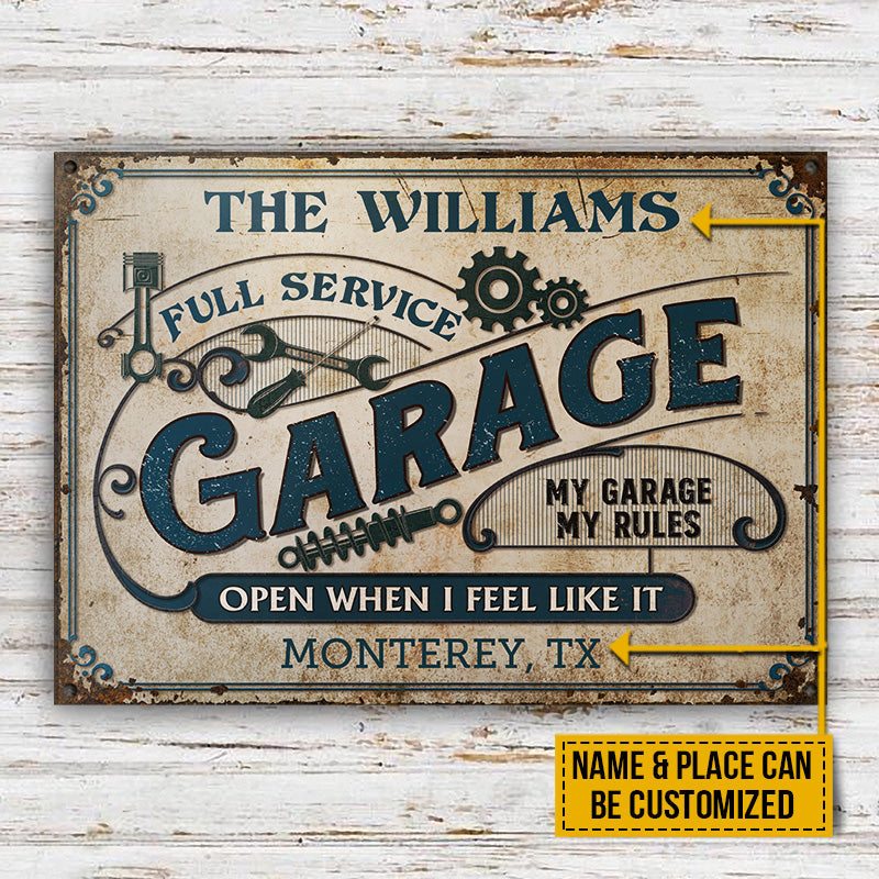 Personalized Auto Mechanic Garage My Rules Customized Classic Metal Signs