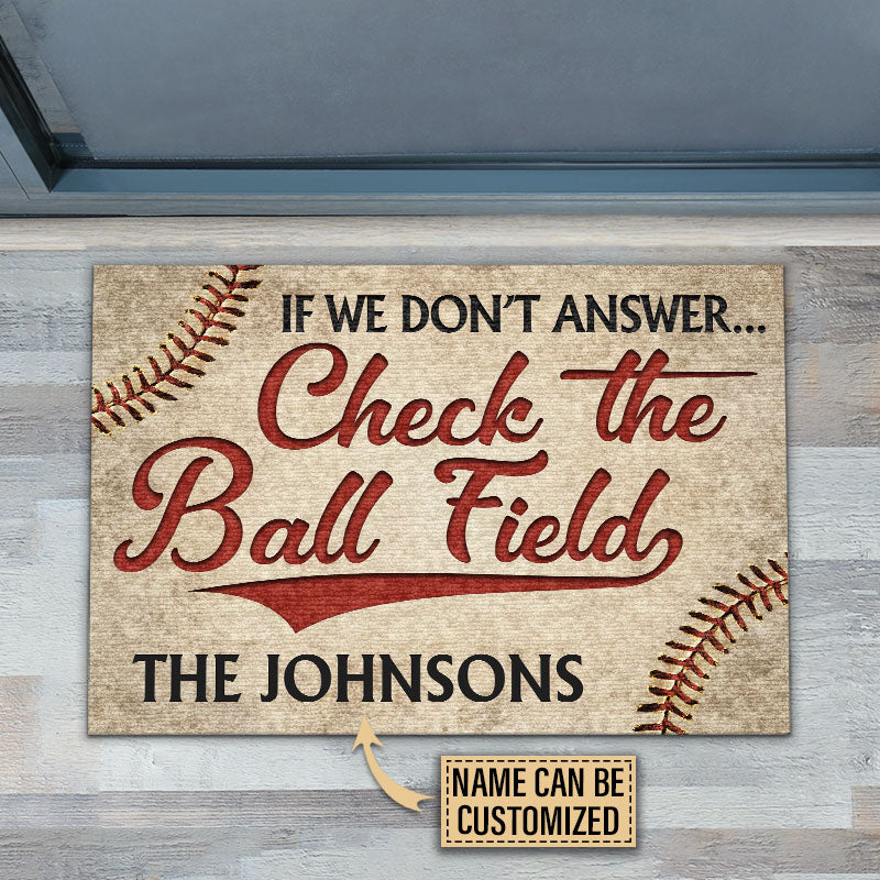 Personalized Baseball Check The Ball Field Customized Doormat